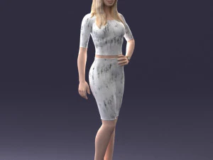 girl in white tight dress 0327 3D Model