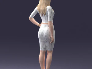 girl in white tight dress 0327 3D Model