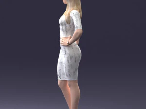 girl in white tight dress 0327 3D Model