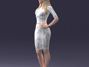 girl in white tight dress 0327 3D Model