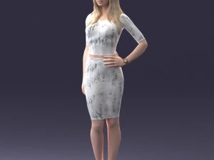 girl in white tight dress 0327 3D Model