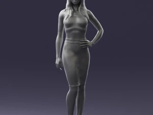 girl in white tight dress 0327 3D Model