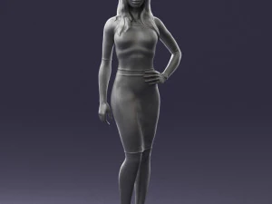 girl in white tight dress 0327 3D Model