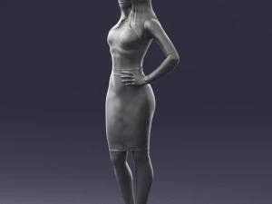 girl in white tight dress 0327 3D Model