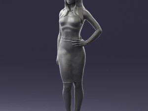 girl in white tight dress 0327 3D Model