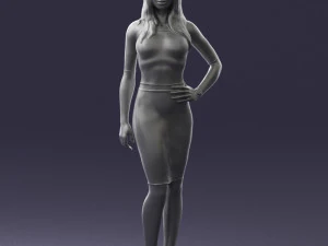 girl in white tight dress 0327 3D Model