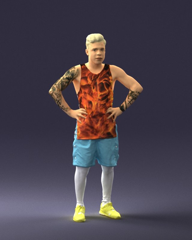man with tatoo in pose 0346 3D 모델 .c4d .max .obj .3ds .fbx .stl .blend 