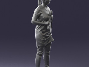 woman with microphone 0331 3d print ready 3Dプリントモデル