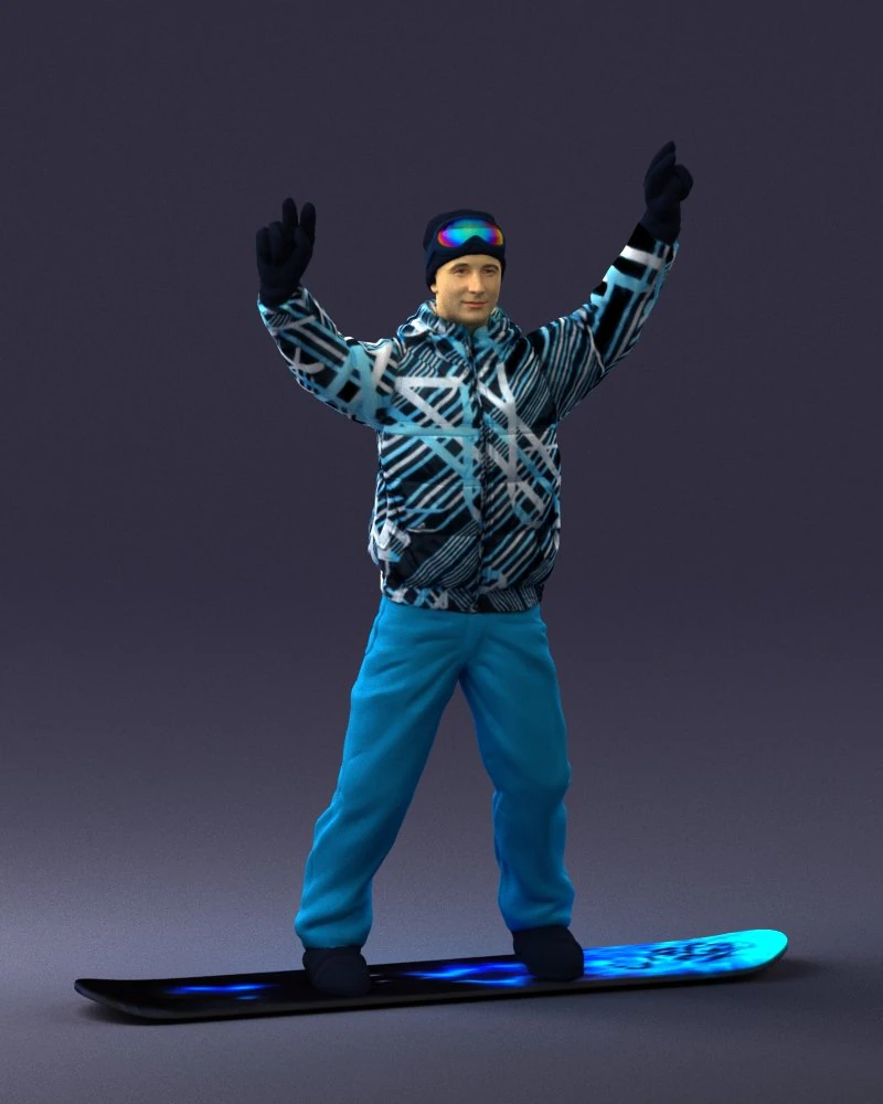 man on snowboard 0230 3D Model .c4d .max .obj .3ds .fbx .stl .blend