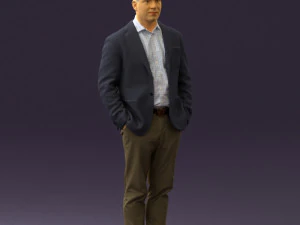 man inblue jacket brown pants 0410 3D Model