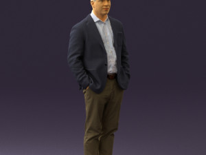 man inblue jacket brown pants 0410 Modelo 3D
