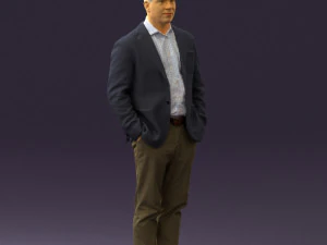 man inblue jacket brown pants 0410 3D Model