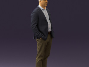 man inblue jacket brown pants 0410 Modelo 3D