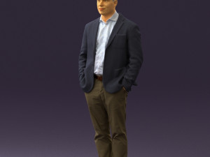 man inblue jacket brown pants 0410 Modelo 3D