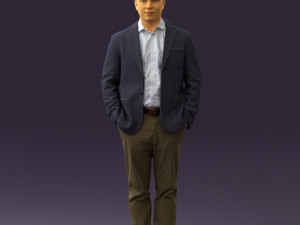 man inblue jacket brown pants 0410 Modelo 3D