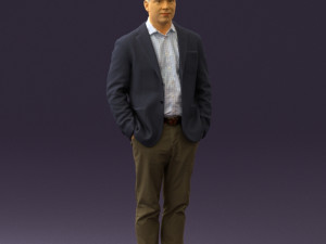 man inblue jacket brown pants 0410 Modelo 3D