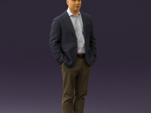 man inblue jacket brown pants 0410 Modelo 3D