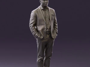 man inblue jacket brown pants 0410 3D Model