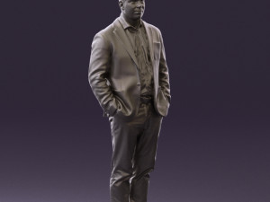 man inblue jacket brown pants 0410 Modelo 3D