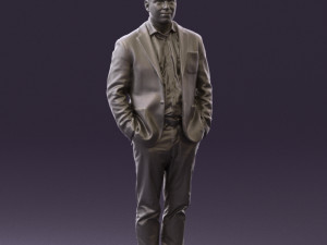 man inblue jacket brown pants 0410 Modelo 3D