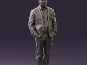 man inblue jacket brown pants 0410 3D Model