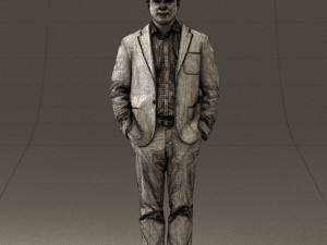 man inblue jacket brown pants 0410 Modelo 3D