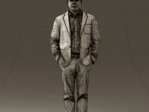 man inblue jacket brown pants 0410 3D Model