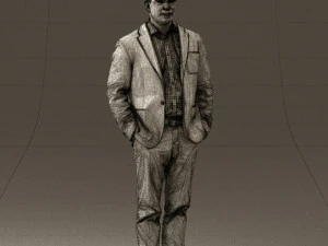 man inblue jacket brown pants 0410 3D Model