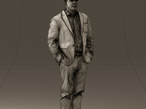 man inblue jacket brown pants 0410 Modelo 3D
