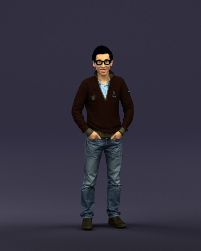with glasses man 0424 3Dプリントモデル .c4d .max .obj .3ds .fbx .stl .blend 