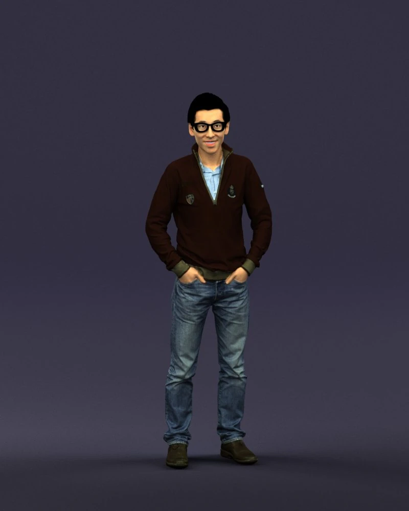 with glasses man 0424 3D Print Model .c4d .max .obj .3ds .fbx .stl .blend 