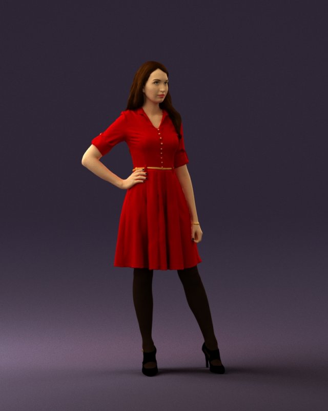 woman in red dress 0408 3D Model .c4d .max .obj .3ds .fbx .stl .blend 
