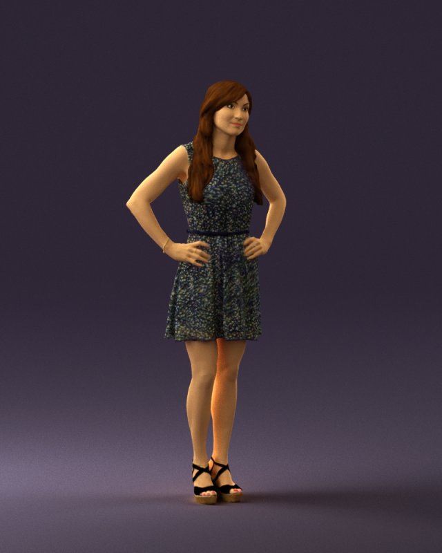 woman in dots dress 0407 Modèle 3D .c4d .max .obj .3ds .fbx .stl .blend 
