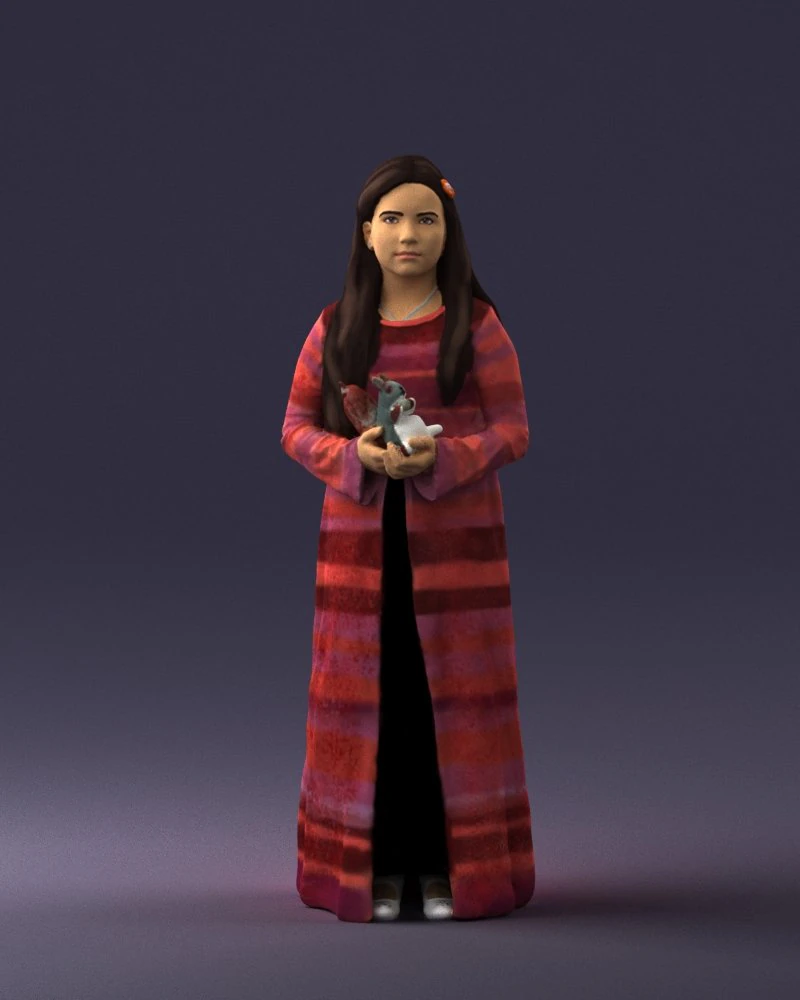 girl in dress with rabbit 0387 3d print ready 3D Print Model .c4d .max .obj .3ds .fbx .stl .blend 