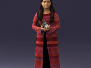 girl in dress with rabbit 0387 3d print ready 3D Print Model