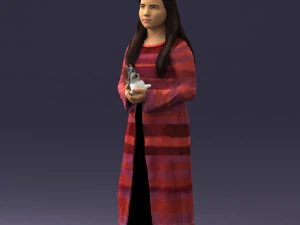 girl in dress with rabbit 0387 3d print ready 3D Print Model