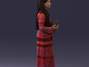 girl in dress with rabbit 0387 3d print ready 3D Print Model