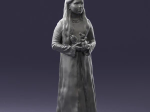 girl in dress with rabbit 0387 3d print ready 3D Print Model