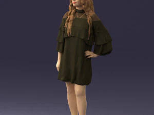 woman in dark green short dress 0378 3D Model