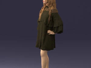 woman in dark green short dress 0378 3D Model