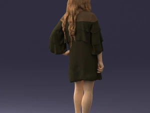 woman in dark green short dress 0378 3D Model