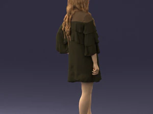 woman in dark green short dress 0378 3D Model