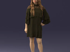 woman in dark green short dress 0378 3D Model