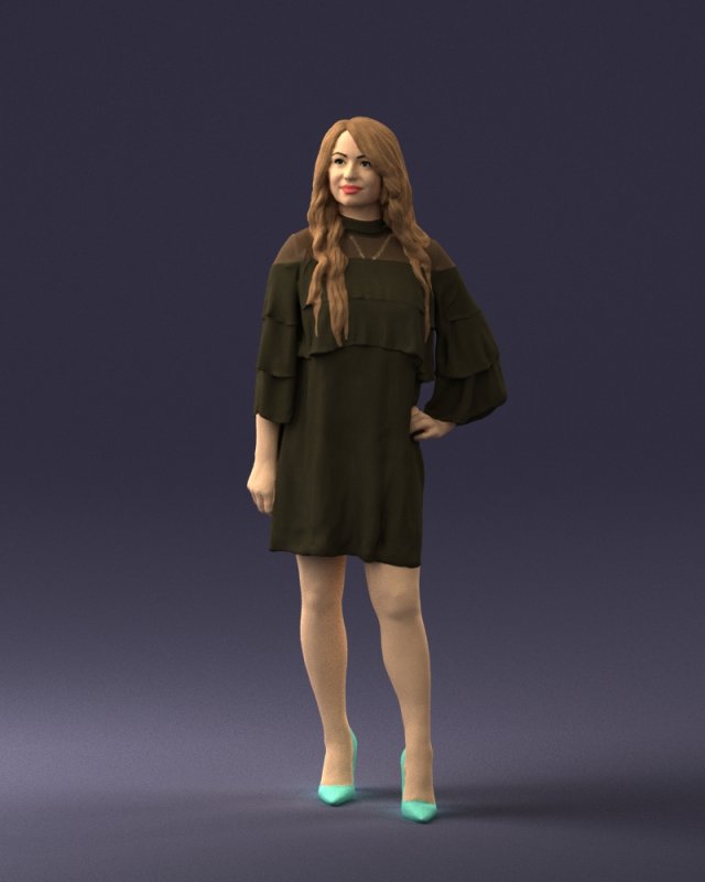 woman in dark green short dress 0378 3d print ready 3D Print Model .c4d .max .obj .3ds .fbx .stl .blend 