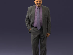 man with beard in silver suit 0389 3D Model