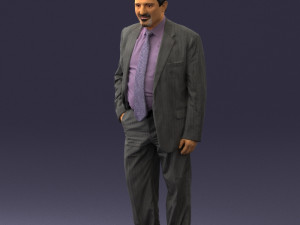 man with beard in silver suit 0389 Modello 3D