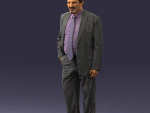 man with beard in silver suit 0389 3D Model