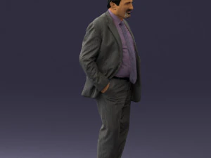 man with beard in silver suit 0389 3D Model