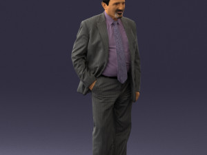 man with beard in silver suit 0389 Modello 3D