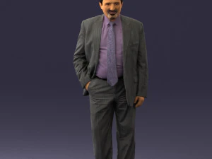 man with beard in silver suit 0389 3D Model